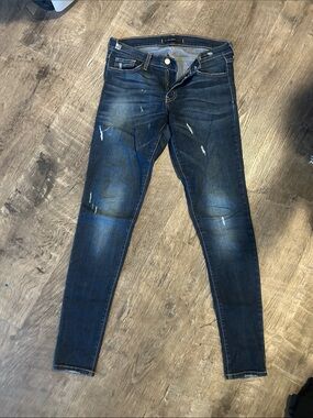 Flying Monkey Women's Dark Blue Skinny Jeans with Light Distressing